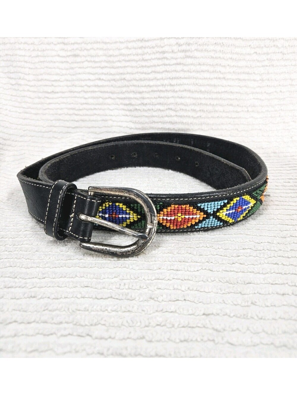 Vintage 90s GAP Beaded Leather Belt 34 Large Southwest Brass Quality Mall Black